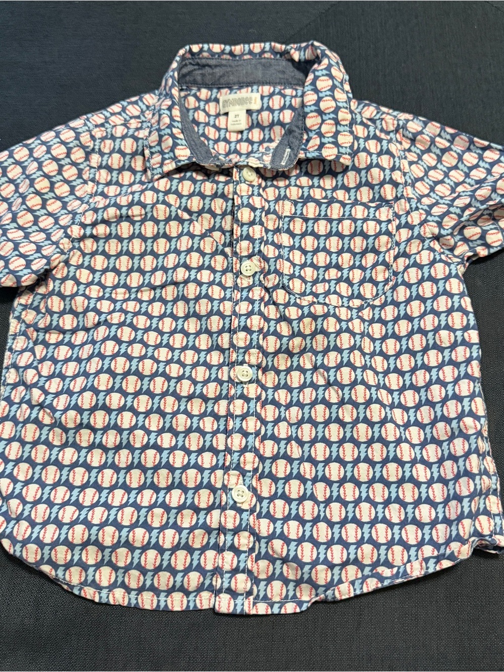 Gymboree 2T Baseball Short Sleeve Button Down Shirt Gameday, Fourth of July